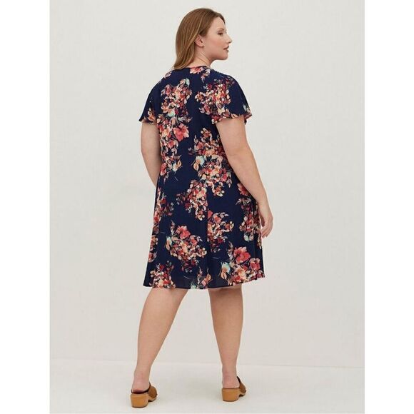 Torrid Mini Navy Blue Floral Tie Front Skater Dress Size XL - Picture 2 of 9